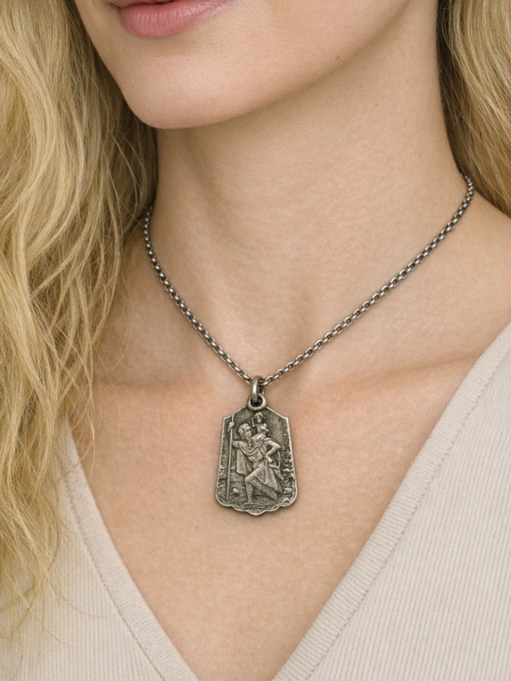 Vintage 925 Sterling Silver St. Christopher Medal- Germany Mid Century Pendant